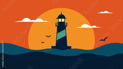 sunset lighthouse ocean waves crashing