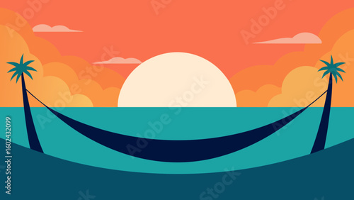 Sunset Tropical Hammock Teal Ocean