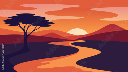peaceful river savanna dusk glowing