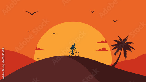 person bicycle tropical hill sunset