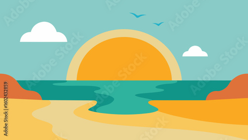 Vector Peaceful Beach Cove Sunset