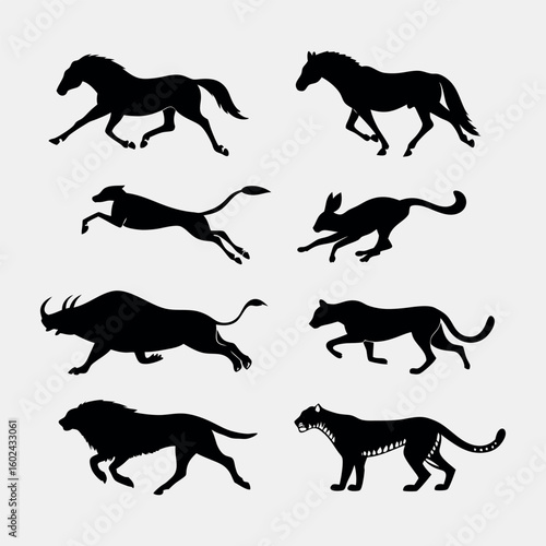Canvas Print Silhouettes of Fast-Running and Jumping Animals