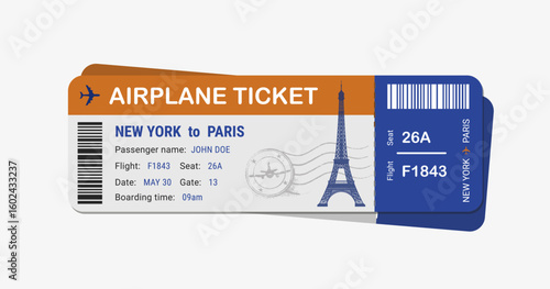Template of airline boarding pass ticket isolated on white background