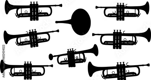 A black and white silhouette of a trumpet
