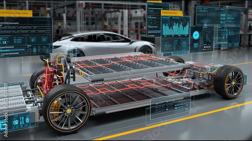This setting showcases cutting-edge lithium battery technology used in electric vehicle design