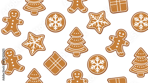 Gingerbread cookies pattern with Christmas shapes holiday