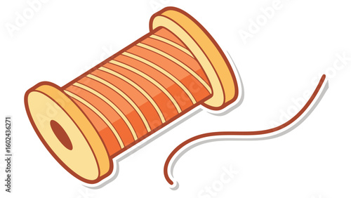 Orange and yellow spool of thread with brown string