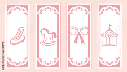 Pink decorative bookmarks with carousel horse shoe and bow