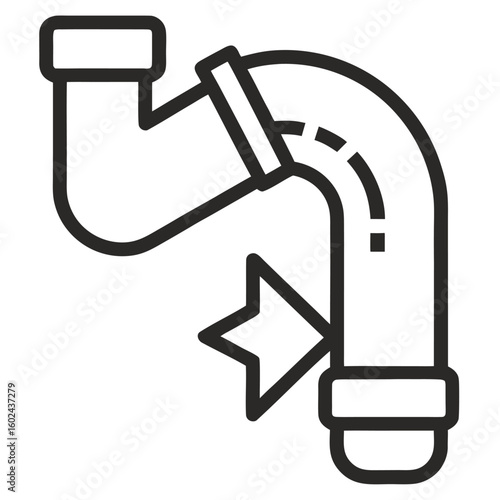 Bathroom pipe leak isolated metal pipe equipment tool Bathtub symbol Flat icon line airt vactor  on white background