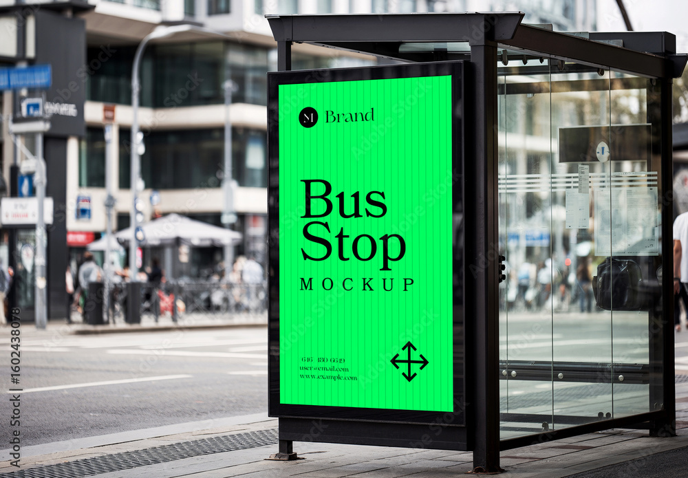 Mockup Of Vertical Customizable Poster On Bus Stop Stock Template ...
