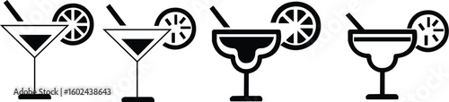 margarita cocktail icon .cocktail margarita glass icons set .line and flat icon stock vector