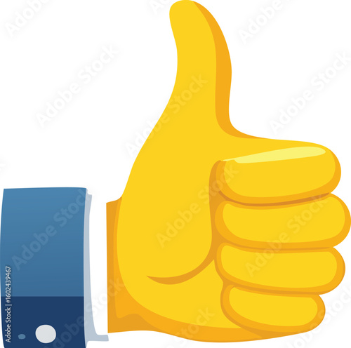 Yellow thumb up symbol A hand icon signifying like, best, or success for social network satisfaction