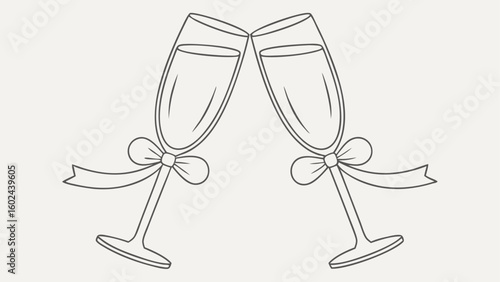 Two champagne glasses with bows clinking glasses