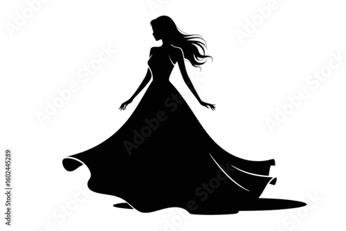 Elegant Woman Flowing Gown Silhouette vector