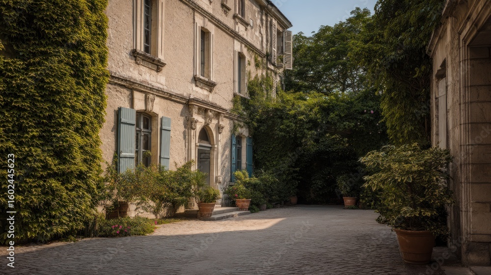 Timeless European Charm: An Elegant Estate with Lush Greenery and Stone Pavers Timeless European Charm: An Elegant Estate with Lush Greenery and Stone Pavers