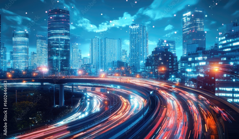 Fototapeta premium City lights blur highway at night