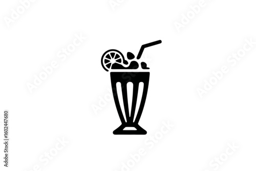 Tall Glass Beverage With Straw and Lemon Slice drink
