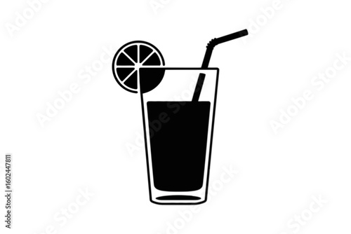 Tall Glass with Lemon Slice and Straw beverage drink