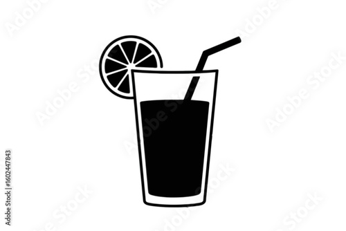 Tall Glass with Lemon Slice and Straw drink beverage