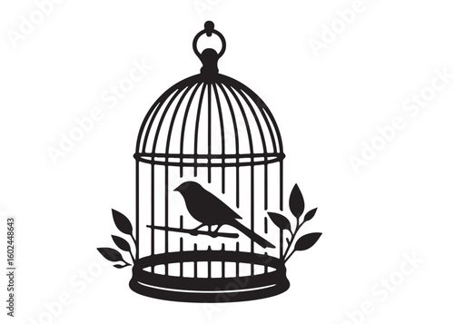 bird in a cage logo design silhouette vectors illustration, bird in a cage silhouette vector logo, silhouette birdcage vector logo, vintage black birdcage logo silhouettes vector on a white background