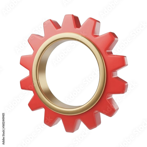 A Single Red Gear with a Gold Metallic Center