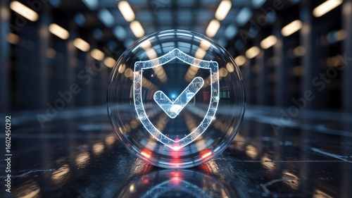 Secure Digital Shield in Glass Sphere - Cybersecurity and Data Protection Concept