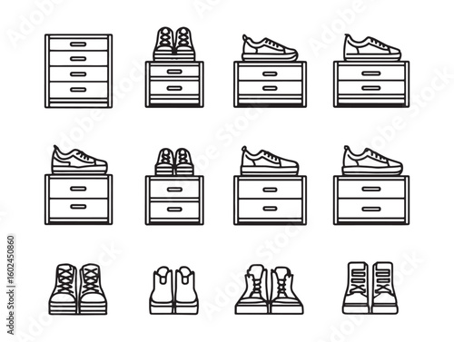 Shoe Cabinet Ultra Minimalist 2D Line Art Set