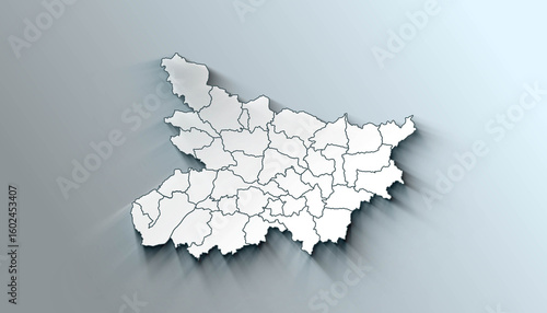 Minimalist 3D map of Bihar A districts of India with Borders