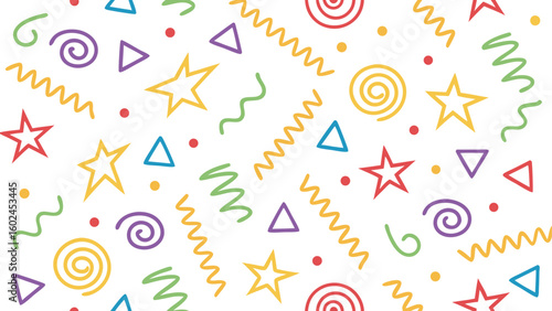 Colorful abstract shapes and confetti pattern vector