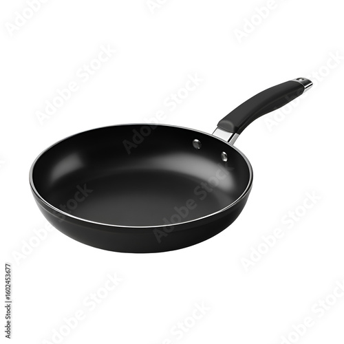 Realistic Frying Pan with Handle and Shadow Isolated on White