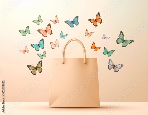 Paper Bag with Flying Butterfly Vector