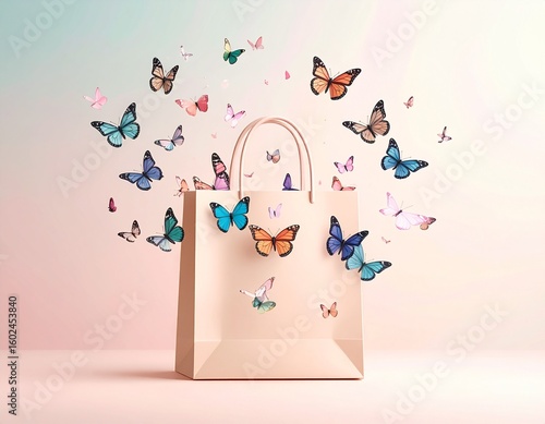 Cute Bags with Butterfly Flying Around Vector