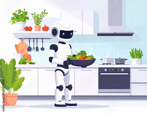 Robot Cooking in a Futuristic Kitchen