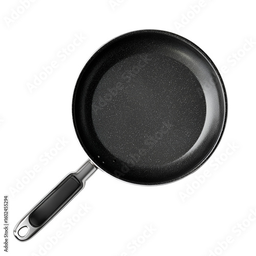 Realistic Frying Pan with Handle and Shadow Isolated on White