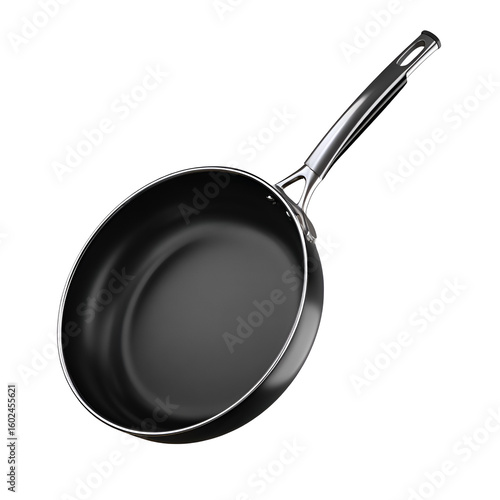 Realistic Frying Pan with Handle and Shadow Isolated on White