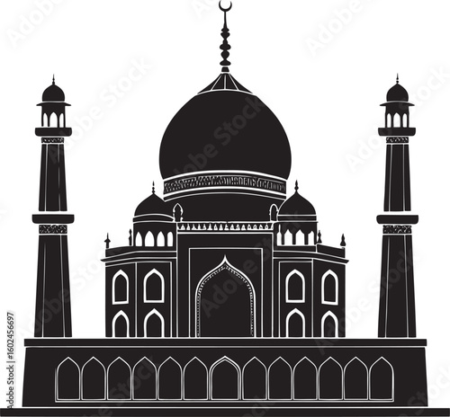 Iconic monument with minarets and dome Taj Mahal architecture