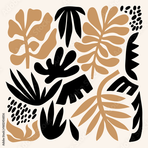 Collection of monochrome Matisse inspired contemporary collage elements with abstract organic shapes for poster on white background, vector illustration