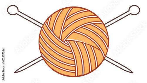 Orange yarn ball with crossed knitting needles craft