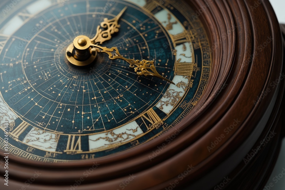 Fototapeta premium Close-up of a decorative clock face. Antique-style clock with intricate celestial map