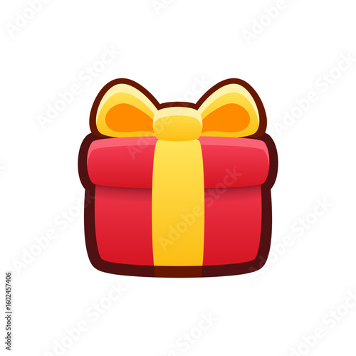 Isolated flat 3d gift icon for game, interface, sticker, app. The sign in a cartoon style for match 3, arcade, rpg. The box sprite for craft element in hyper casual mobile game