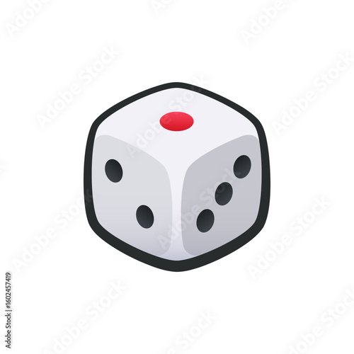 Isolated flat 3d dice icon for game, interface, sticker, app. The sign in a cartoon style for match 3, arcade, rpg. The cube sprite for craft element in hyper casual mobile game
