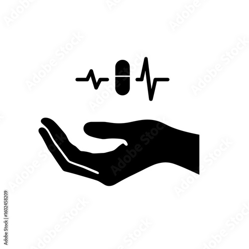 Silhouette hand holding capsule with heartbeat symbol – Metabolic vitality concept