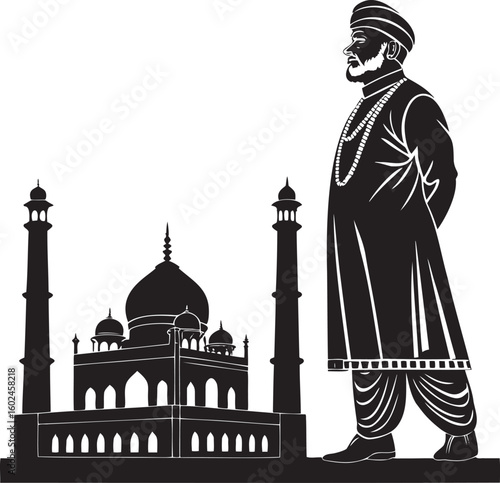 Man standing by Taj Mahal silhouette turban beard