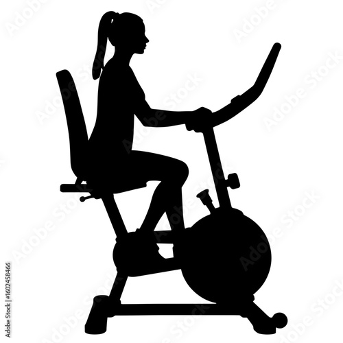 Silhouette of woman using stationary bike – Low impact indoor fitness exercise, rehabilitation