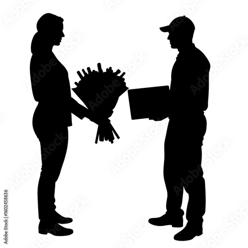 Florist handing bouquet to courier – Gift delivery, supply flow