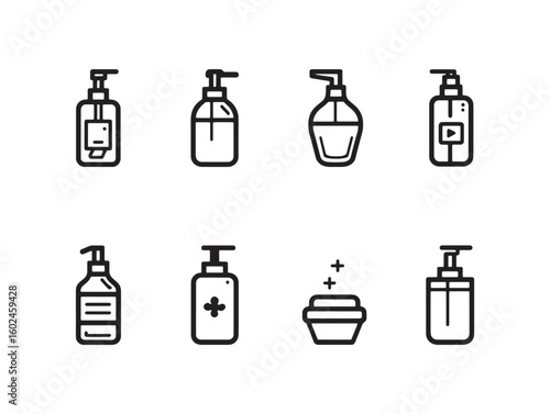 Soap dispenser minimalist 2D line icon