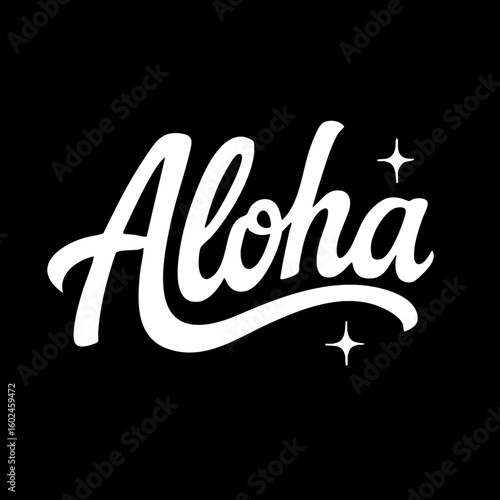 Aloha text design with stylish cursive font on black background  
