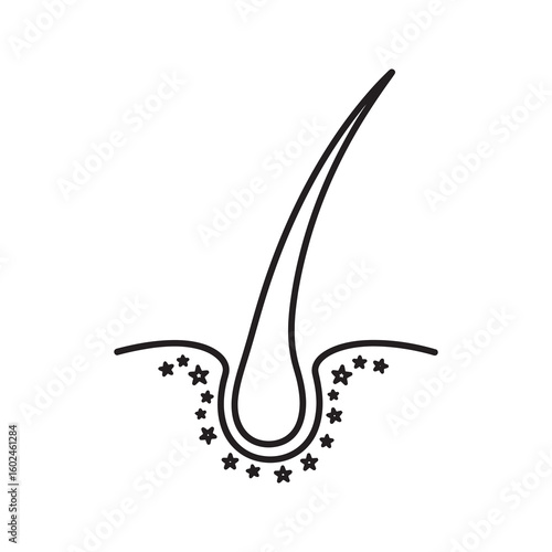 Hair follicle icon with dandruff for scalp problem and hair loss issue Dermatology symbol for weak hair and unhealthy scalp treatment and care