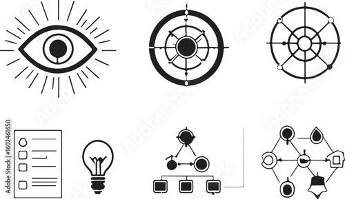 Set of vintage nautical target and shooting icons in vector style