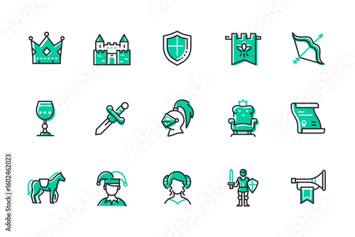 Middle Ages - set of line design style icons